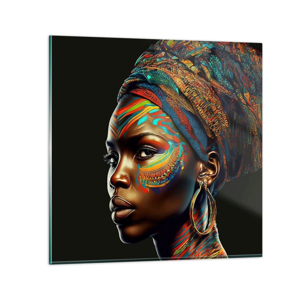 Glastavla - Bild på glas - Afrikansk drottning - 30x30 cm