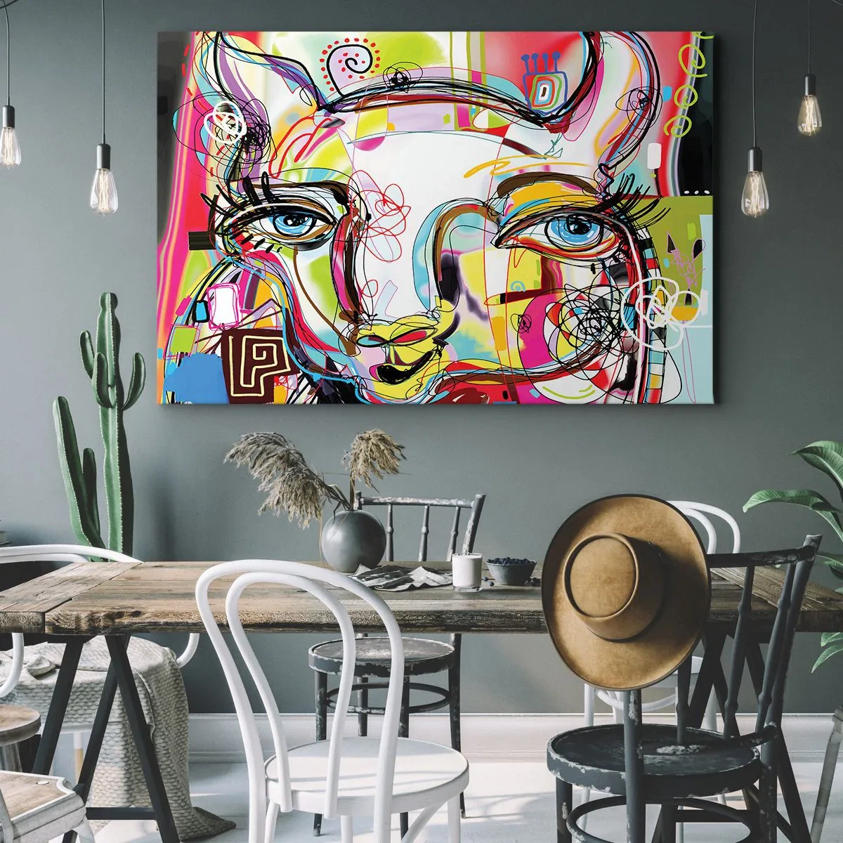 Canvastavla - Bild på duk - Färgglatt porträtt i en abstrakt konstnärlig stil - 70x50cm - Kattnaturens rikedom - Modern väggdekoration för vardagsrum och sovrum ARTTOR