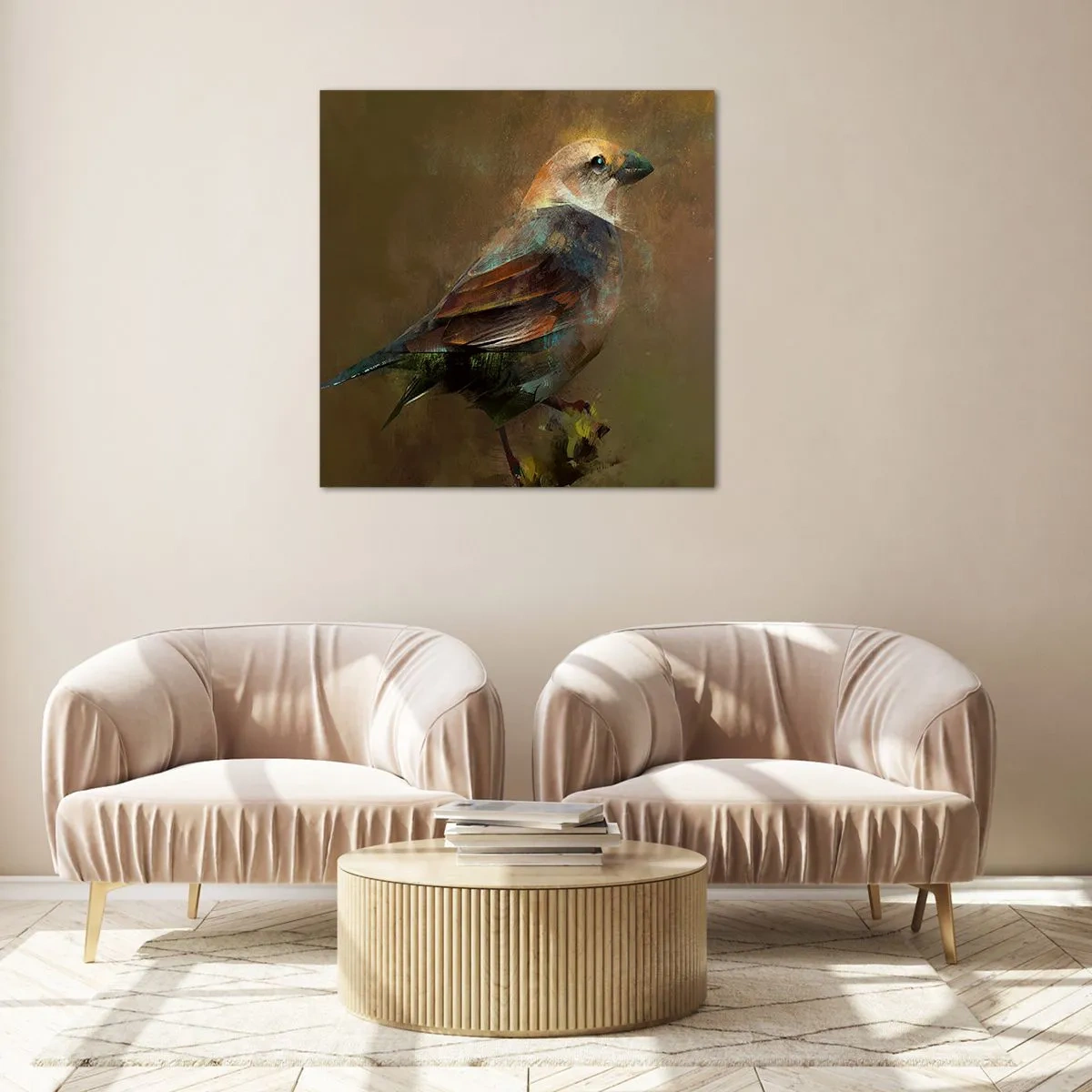 Glastavla - Bild på glas - Gråsparv, en liten fågel - 50x50 cm