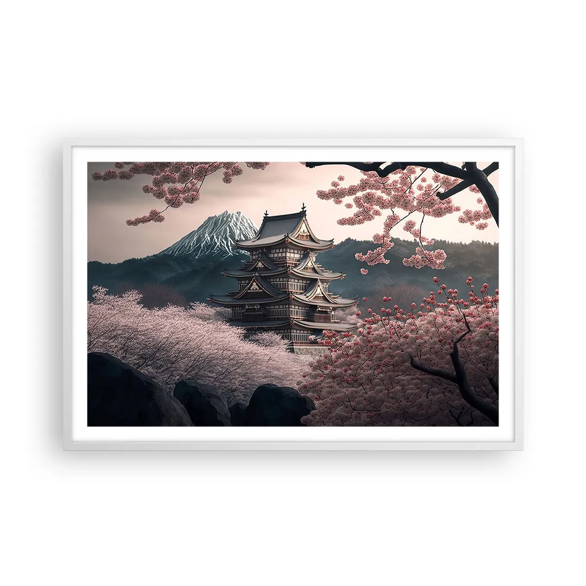 Affisch i vit ram - Ett land av blommande körsbär - 91x61 cm