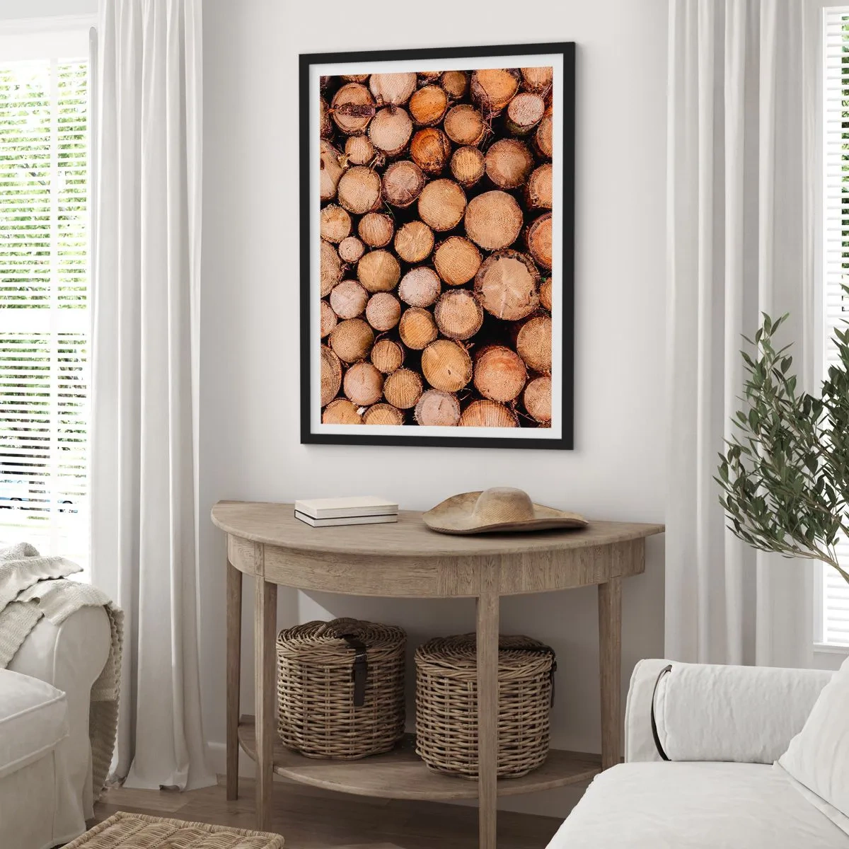 Affisch i svart ram - Naturskurna trädstammar i ett konstnärligt arrangemang - 50x70cm - Ny början - Modern väggdekoration för vardagsrum och sovrum ARTTOR