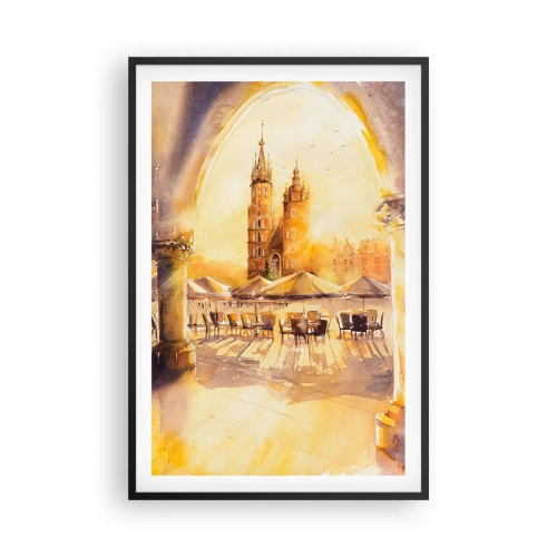 Affisch i svart ram - Gryning över marknaden i Kraków - 61x91 cm