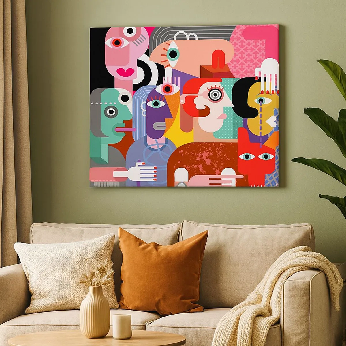 Canvastavla - Bild på duk - Färgglad abstraktion med geometriska ansikten - 70x50cm - Vi är från Picasso - Modern väggdekoration för vardagsrum och sovrum ARTTOR