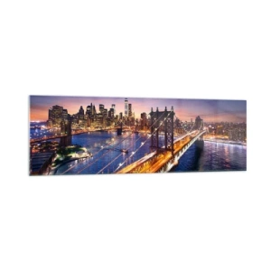Glastavla - Bild på glas - Över ljusbron till stadens hjärta - 160x50 cm