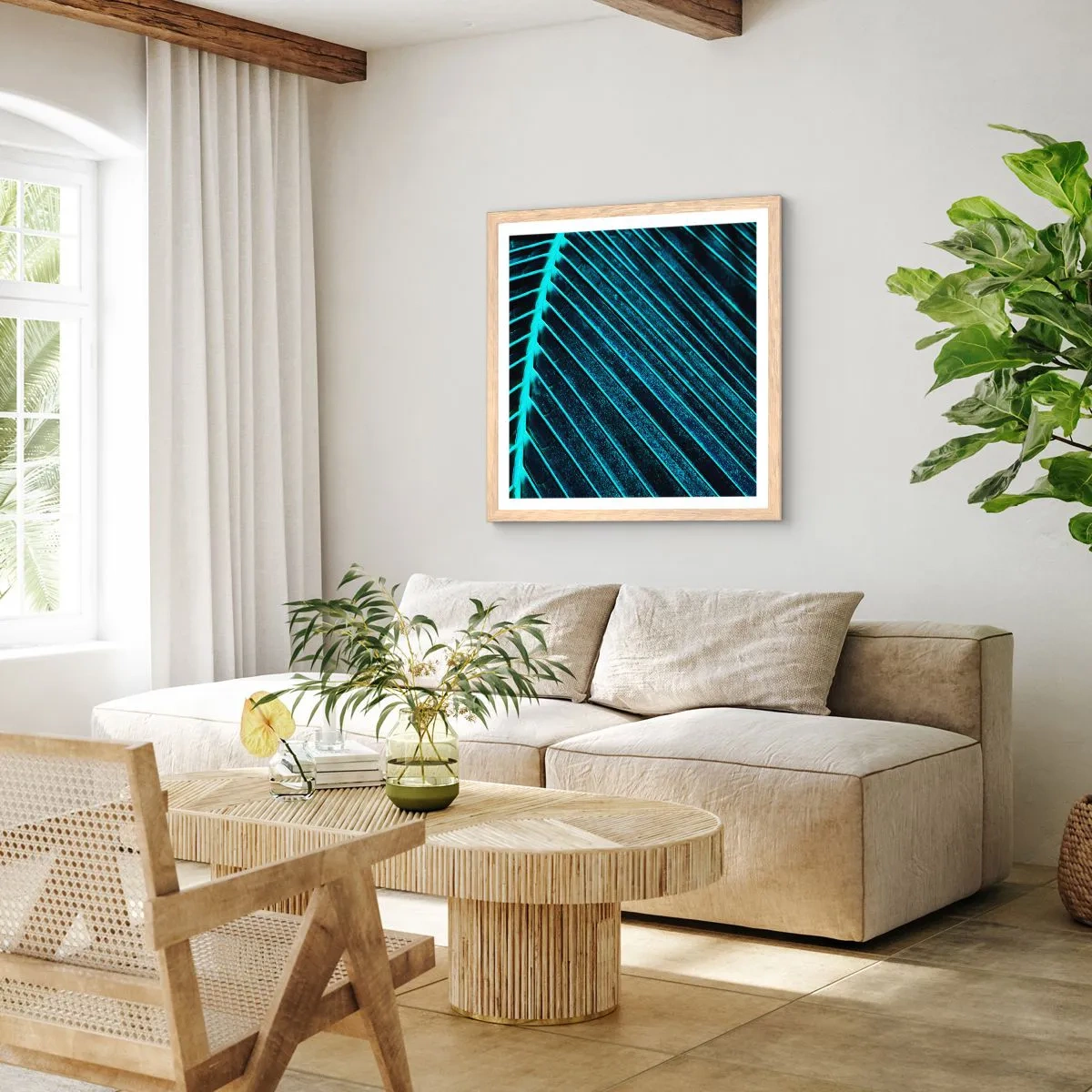 Affisch i ram av ljusek - Grön textur - 60x60 cm