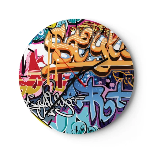 Väggklocka - Klocka på glas - En urtavla med graffitimotiv i ljusa färger - 30x30cm - Muralmålning... - Modern väggdekoration för vardagsrum, kök och sovrum ARTTOR