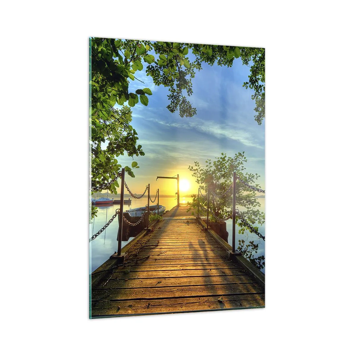 Glastavla - Bild på glas - Solnedgång vid vatten - 50x70 cm
