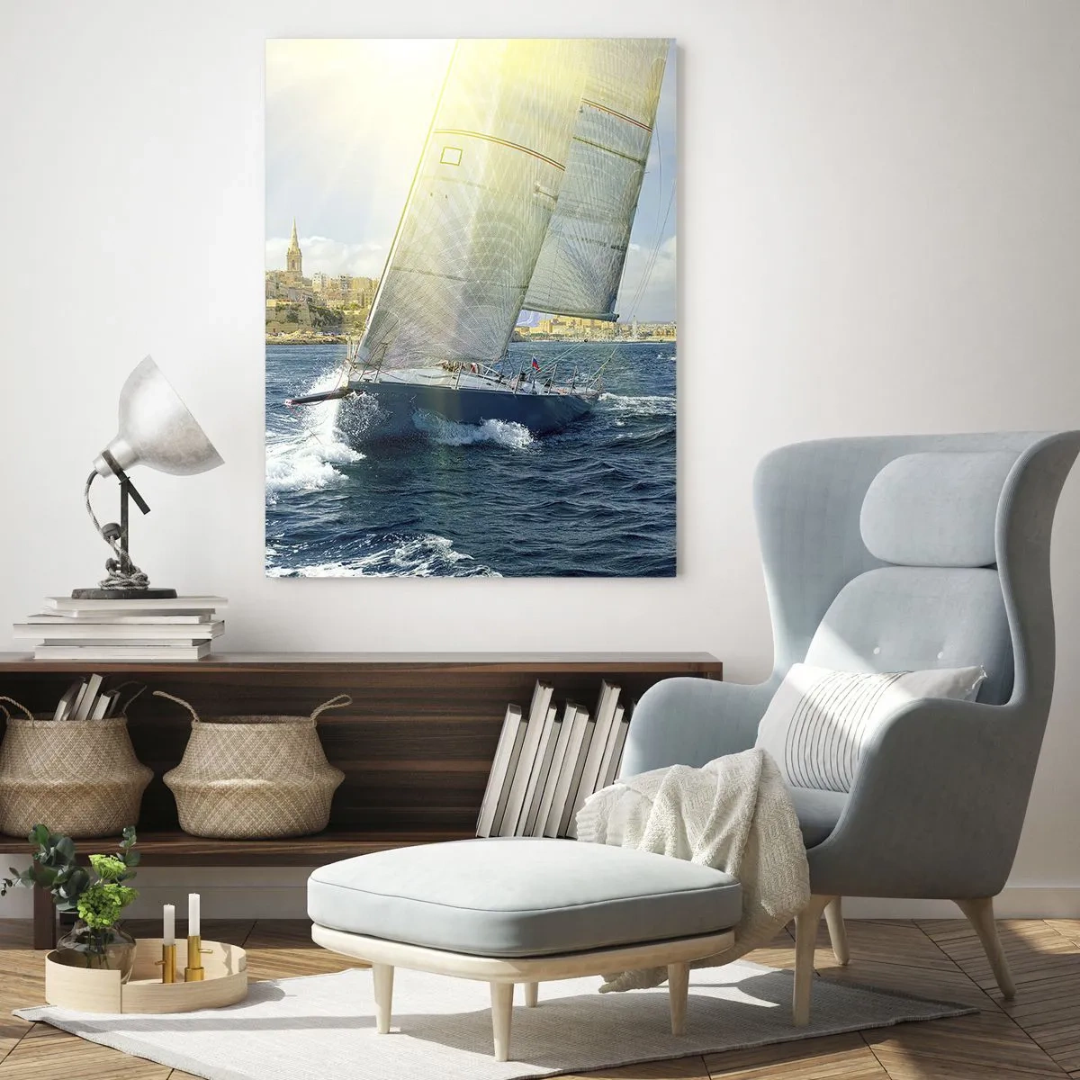 Glastavla - Bild på glas - Dags att lämna staden - 50x70 cm