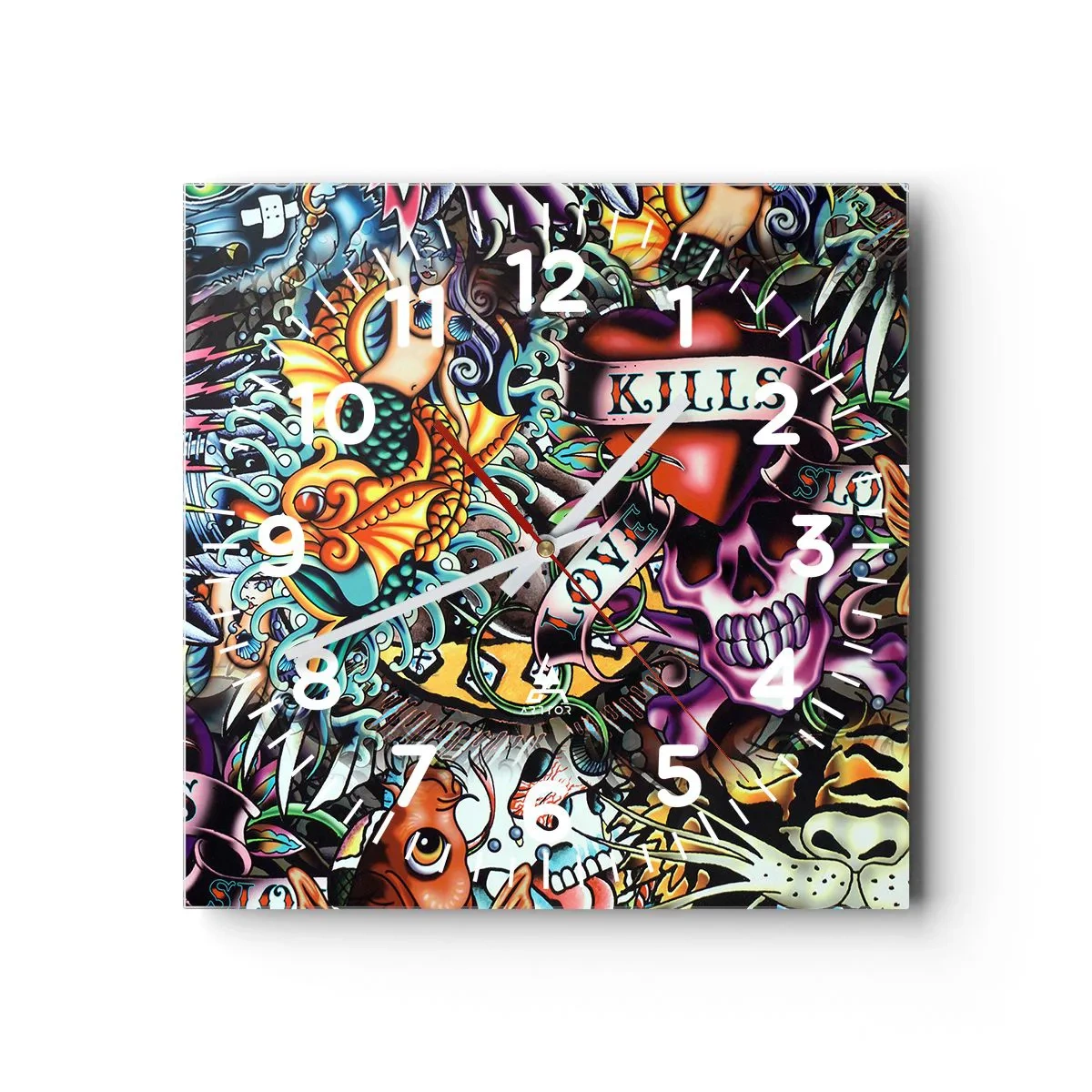 Väggklocka - Klocka på glas - Tatuerarens dröm - 30x30 cm