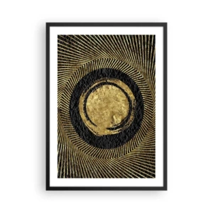 Affisch i svart ram - Gyllene geometrisk abstraktion på svart bakgrund - 50x70cm - Glamourös komposition - Modern väggdekoration för vardagsrum och sovrum ARTTOR
