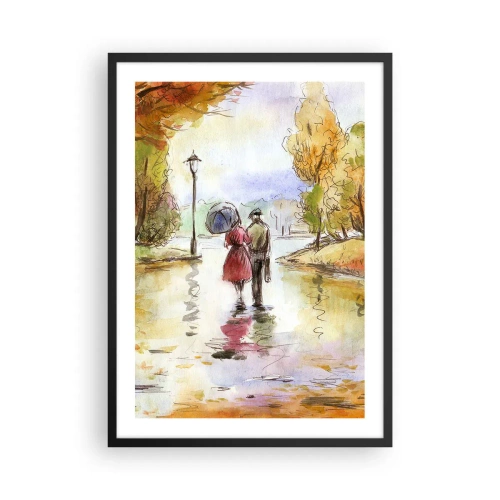 Affisch i svart ram - En promenad i parken på hösten i akvarellstil - 50x70cm - Romantisk höst i parken - Modern väggdekoration för vardagsrum och sovrum ARTTOR