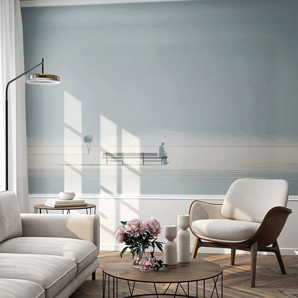 Fototapet Premium Sand - Ja, jag väntar. - Minimalistisk, Ensam, Man - 450x315 cm