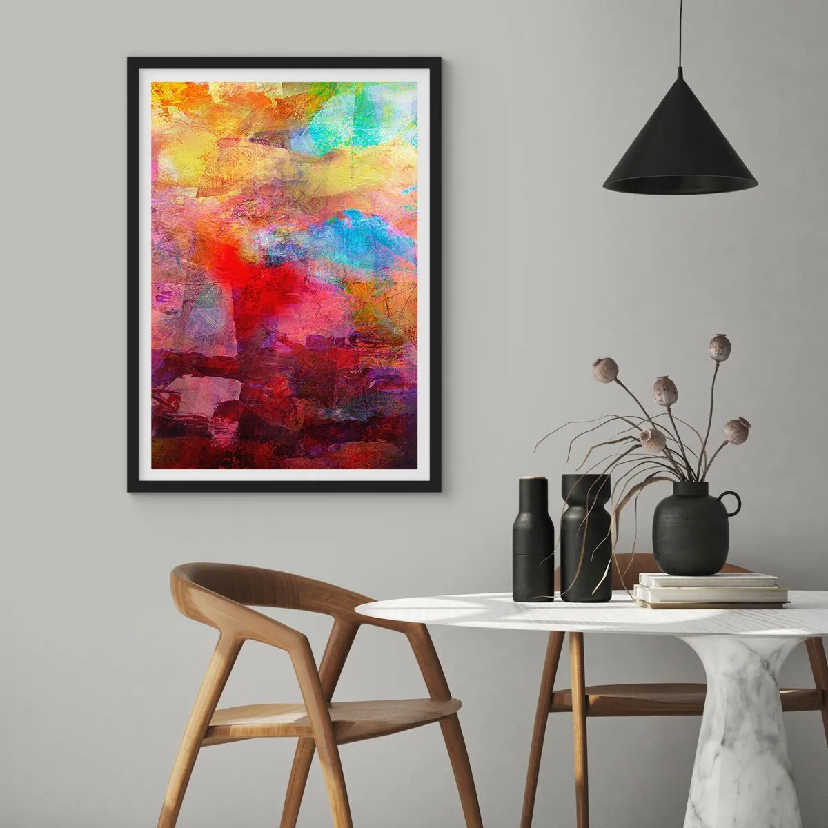 Affisch i svart ram - Abstrakta kompositioner fulla av färger och dynamik - 50x70cm - Titta in i regnbågen - Modern väggdekoration för vardagsrum och sovrum ARTTOR