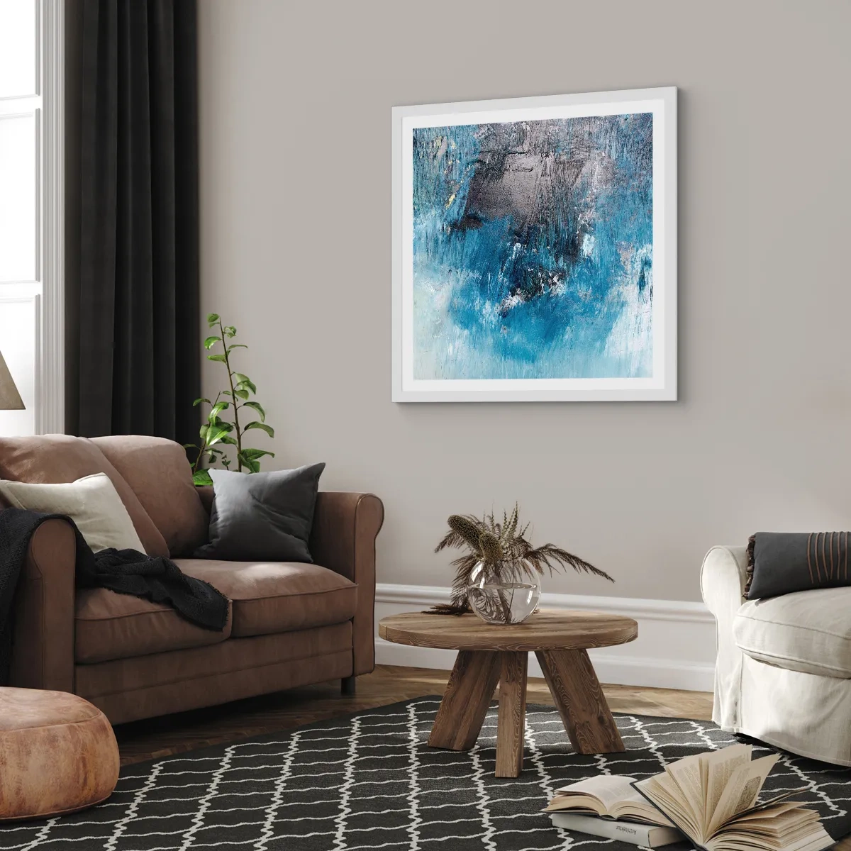 Affisch i vit ram - Blå rapsodi - 50x50 cm
