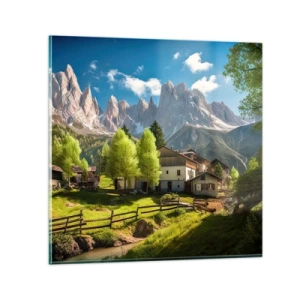 Glastavla - Bild på glas - Alpin idyll - 50x50 cm