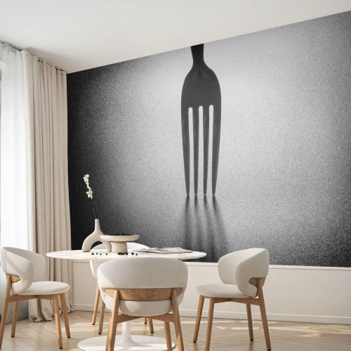 Fototapet Premium Canvas - Ljus och skugga - Gaffel, Bestick, Kök - 250x175 cm