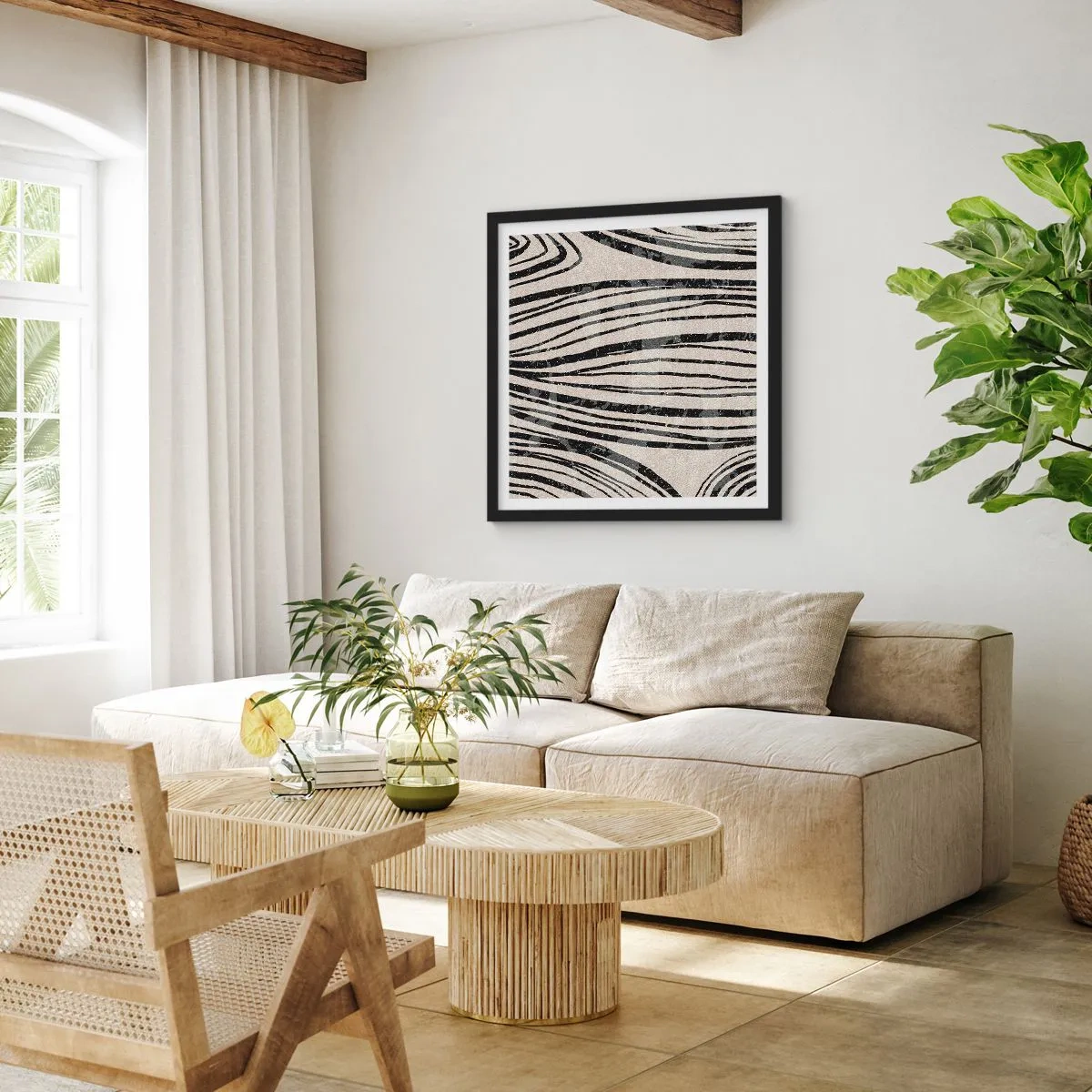 Affisch i svart ram - Stänk av linjer - 60x60 cm