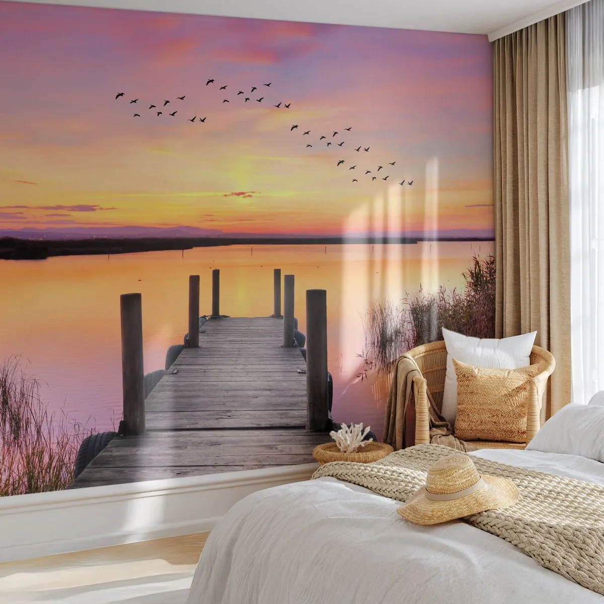 Självhäftande Fototapet Deluxe Sticker - Tyst viol gryning - Landskap, Sjö, Natur - 250x175 cm