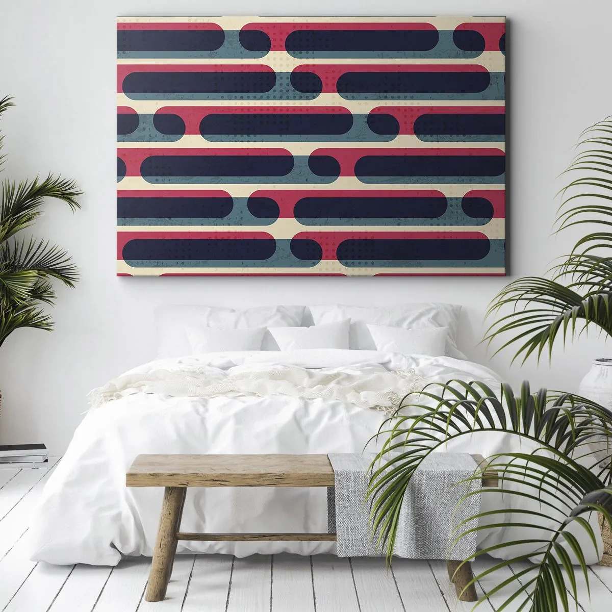 Canvastavla - Bild på duk - Geometriskt retromönster med pastellfärger - 70x50cm - In och framåt - Modern väggdekoration för vardagsrum och sovrum ARTTOR