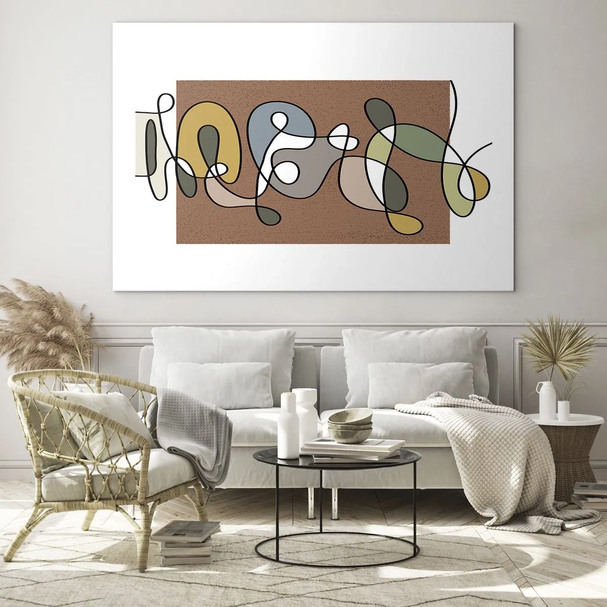 Glastavla - Bild på glas - Färgglad abstraktion med en svart linje på en brun bakgrund - 70x50cm - En abstraktion värd att le åt - Modern väggdekoration för vardagsrum och sovrum ARTTOR