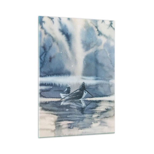 Glastavla - Bild på glas - Sportfiskare i sitt paradis - 50x70 cm