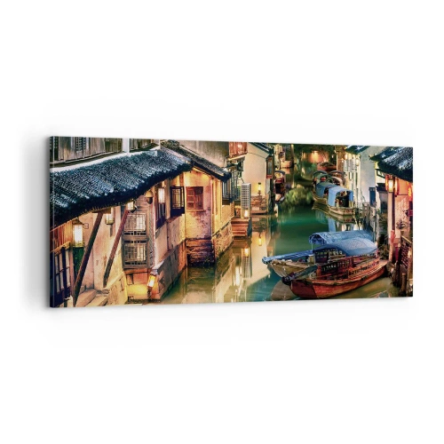 Canvastavla - Bild på duk - En kväll på kinesisk gata - 100x40 cm