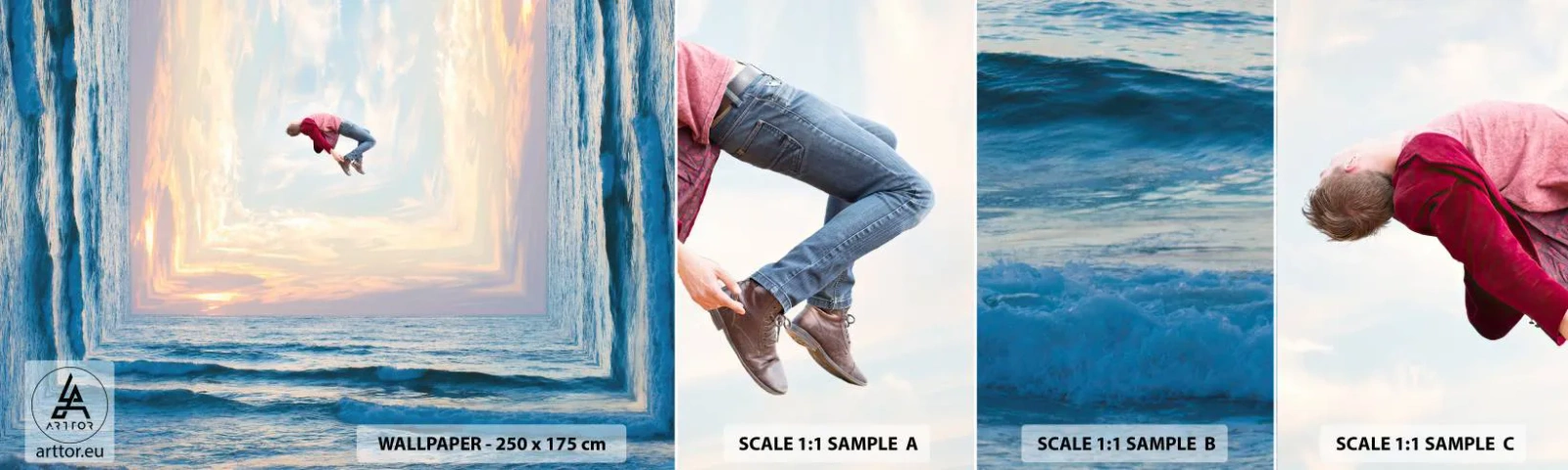 Provbit av självhäftande fototapet Deluxe Sticker - Till en annan dimension - Abstraktion, Man, Natur - 100x30 cm