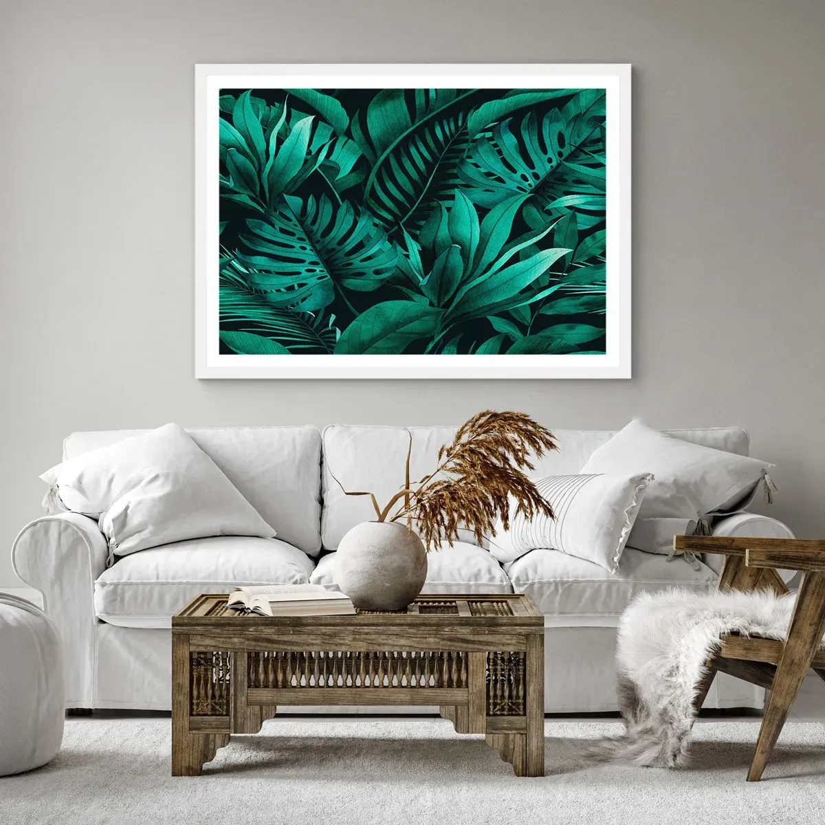 Affisch i vit ram - Tropiska grönskans djup - 100x70 cm