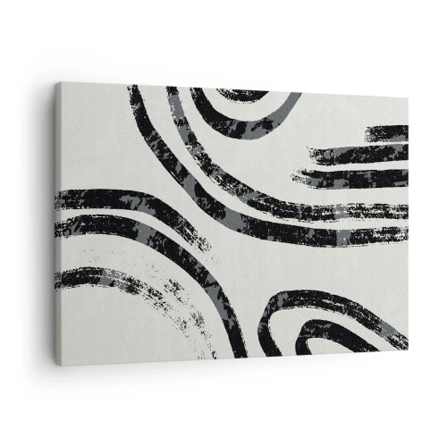 Canvastavla - Bild på duk - Svartvita abstrakta linjer på en ljus bakgrund - 70x50cm - Halvstoppad - Modern väggdekoration för vardagsrum och sovrum ARTTOR