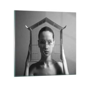 Glastavla - Bild på glas - Något surrealistisk porträtt - 70x70 cm