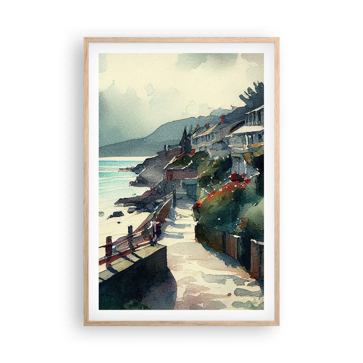 Affisch i ram av ljusek - Medelhavsstad - 61x91 cm