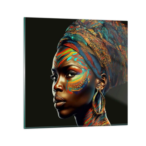 Glastavla - Bild på glas - Afrikansk drottning - 40x40 cm