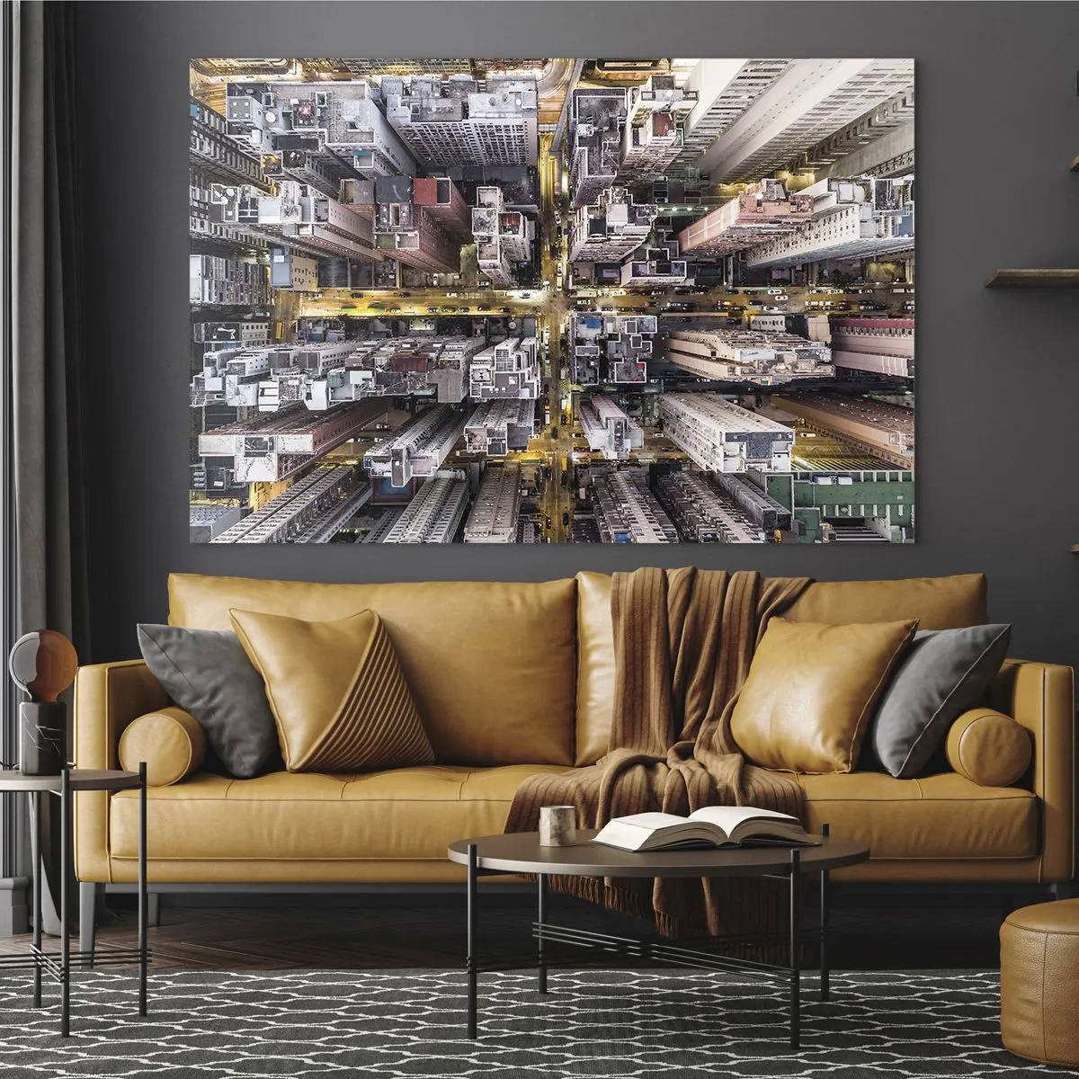 Glastavla - Bild på glas - Ett fågelperspektiv över metropolen - 70x50cm - Hälsningar från Hongkong - Modern väggdekoration för vardagsrum och sovrum ARTTOR