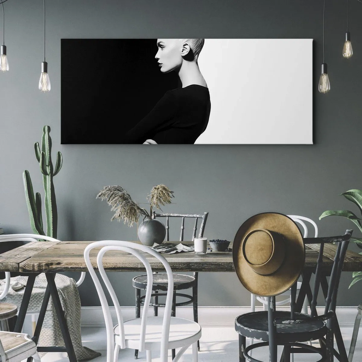 Canvastavla - Bild på duk - Helt enkelt en kvinna - 140x50 cm