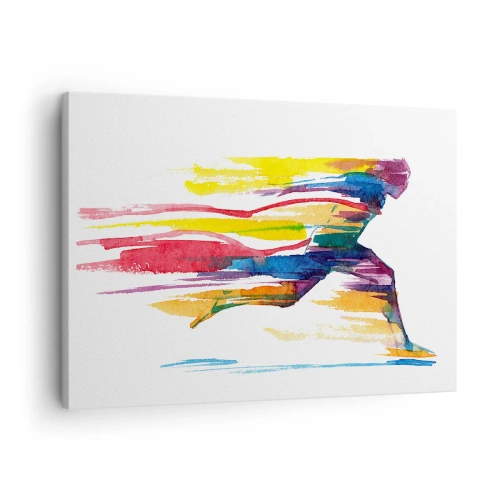 Canvastavla - Bild på duk - En löpare i abstrakta färger som symboliserar dynamik och energi - 70x50cm - Spring genom regnbågen - Modern väggdekoration för vardagsrum och sovrum ARTTOR