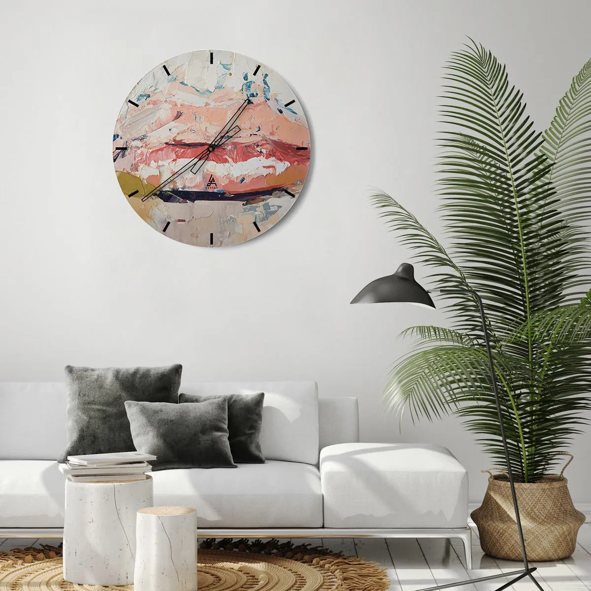 Väggklocka - Klocka på glas - Abstrakt textur av färger i nyanser av beige och rosa - 30x30cm - Väcker sinnen - Modern väggdekoration för vardagsrum, kök och sovrum ARTTOR