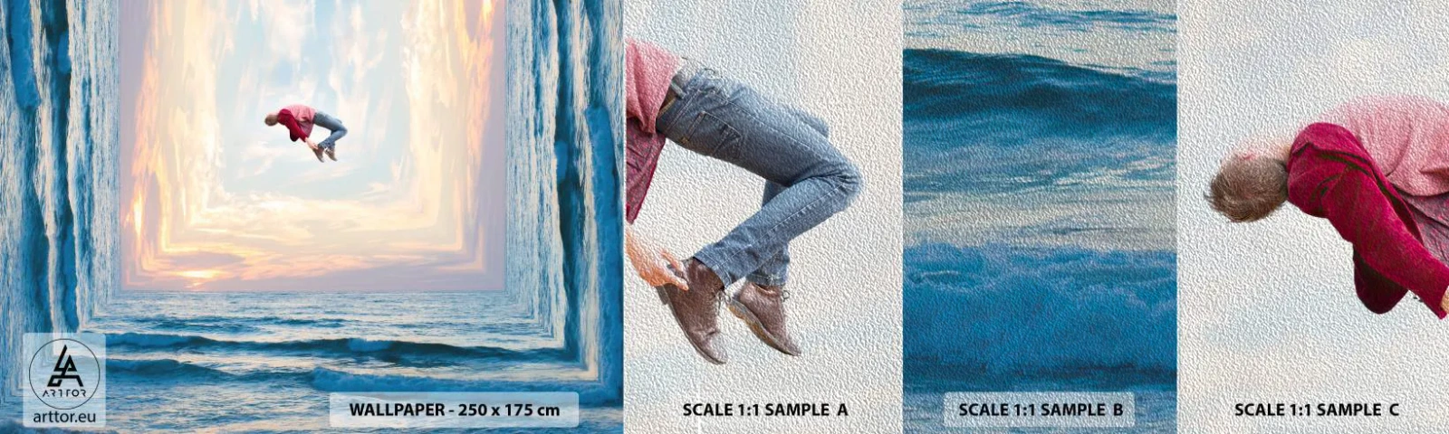 Provbit av fototapet Premium Sand - Till en annan dimension - Abstraktion, Man, Natur - 100x30 cm