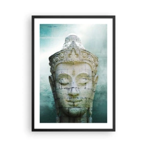 Affisch i svart ram - En Buddhastaty mot en bakgrund av subtila nyanser av grönt - 50x70cm - På jakt efter ljus - Modern väggdekoration för vardagsrum och sovrum ARTTOR
