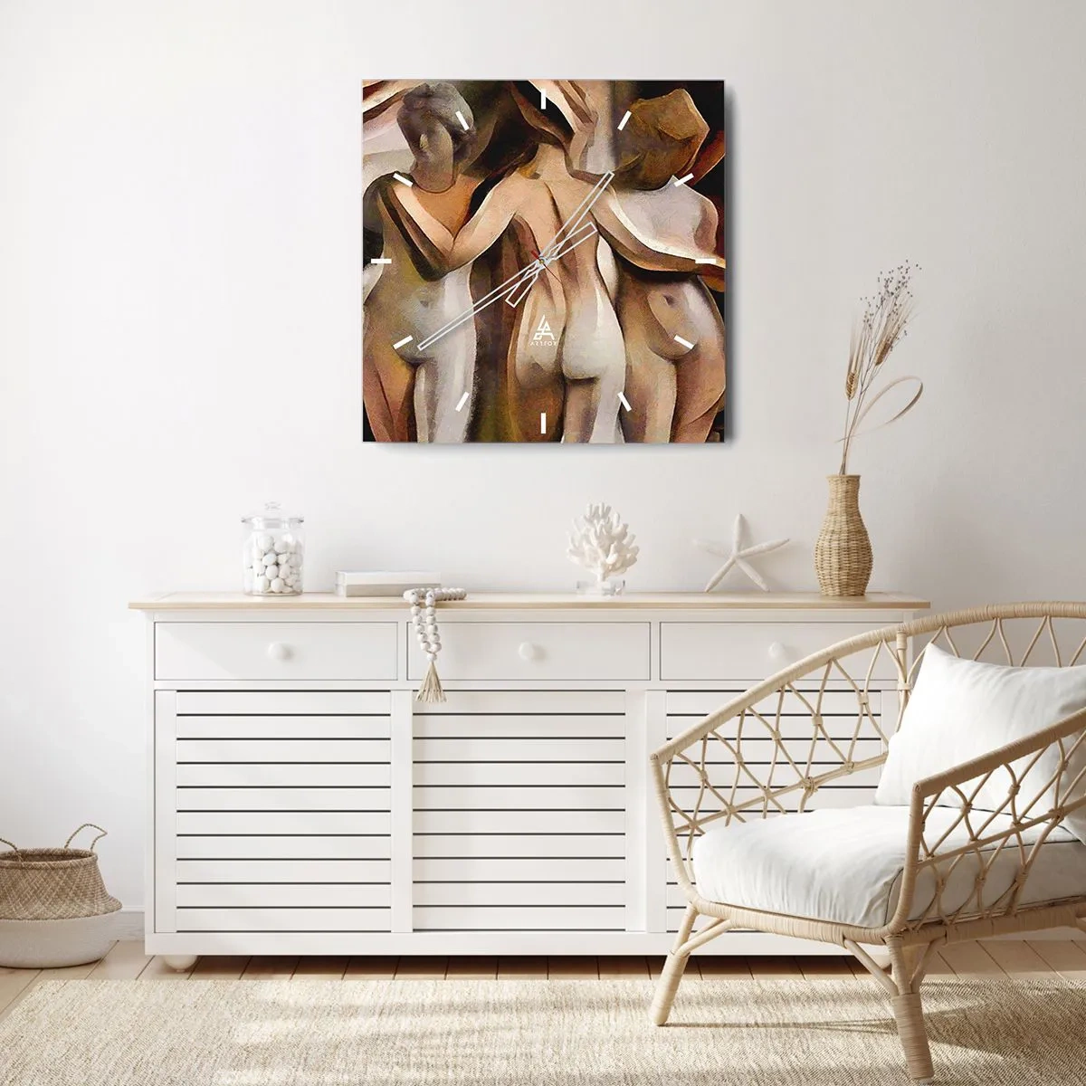 Väggklocka - Klocka på glas - De tre gracerna 2.0 - 40x40 cm