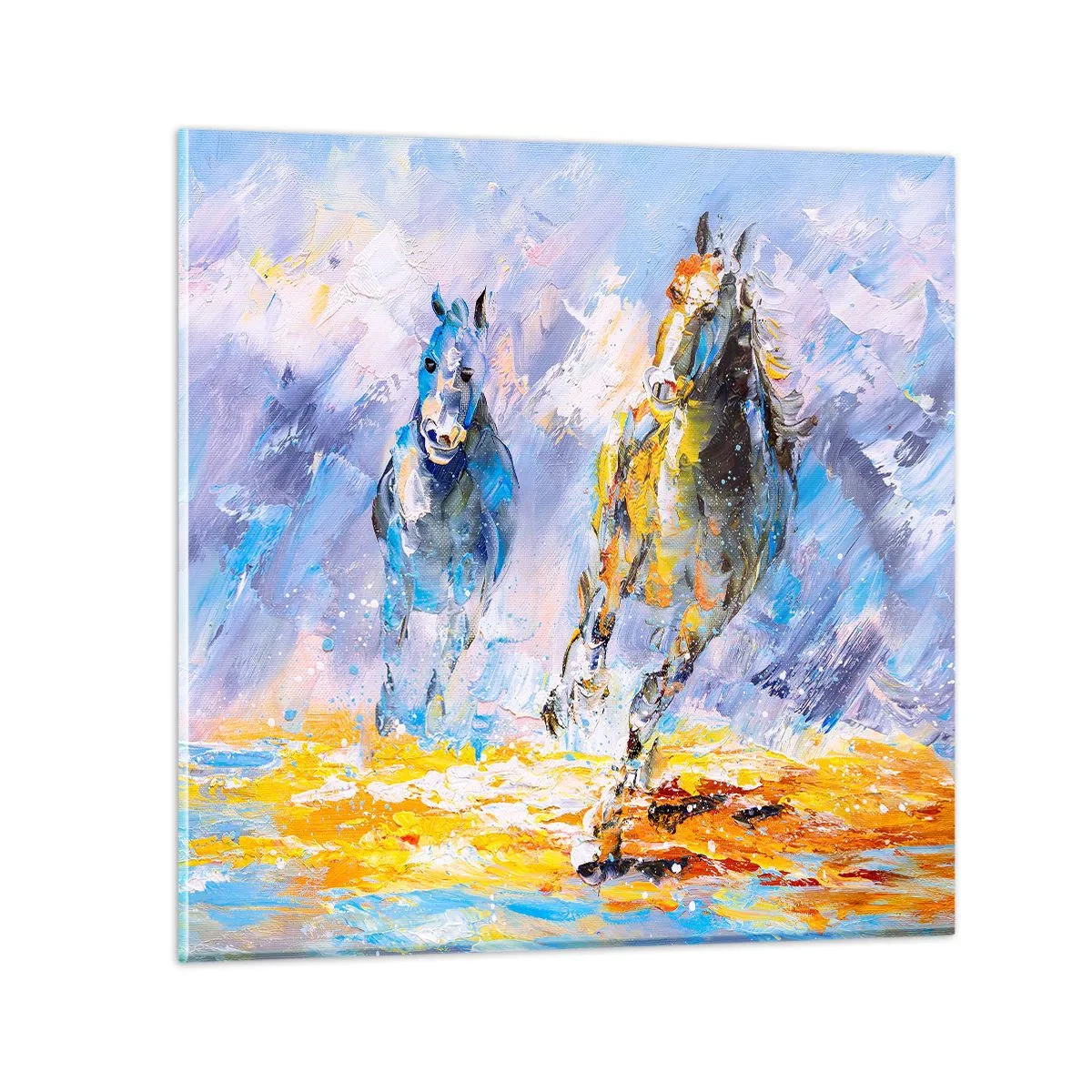 Glastavla - Bild på glas - Galopp genom skenet - 30x30 cm