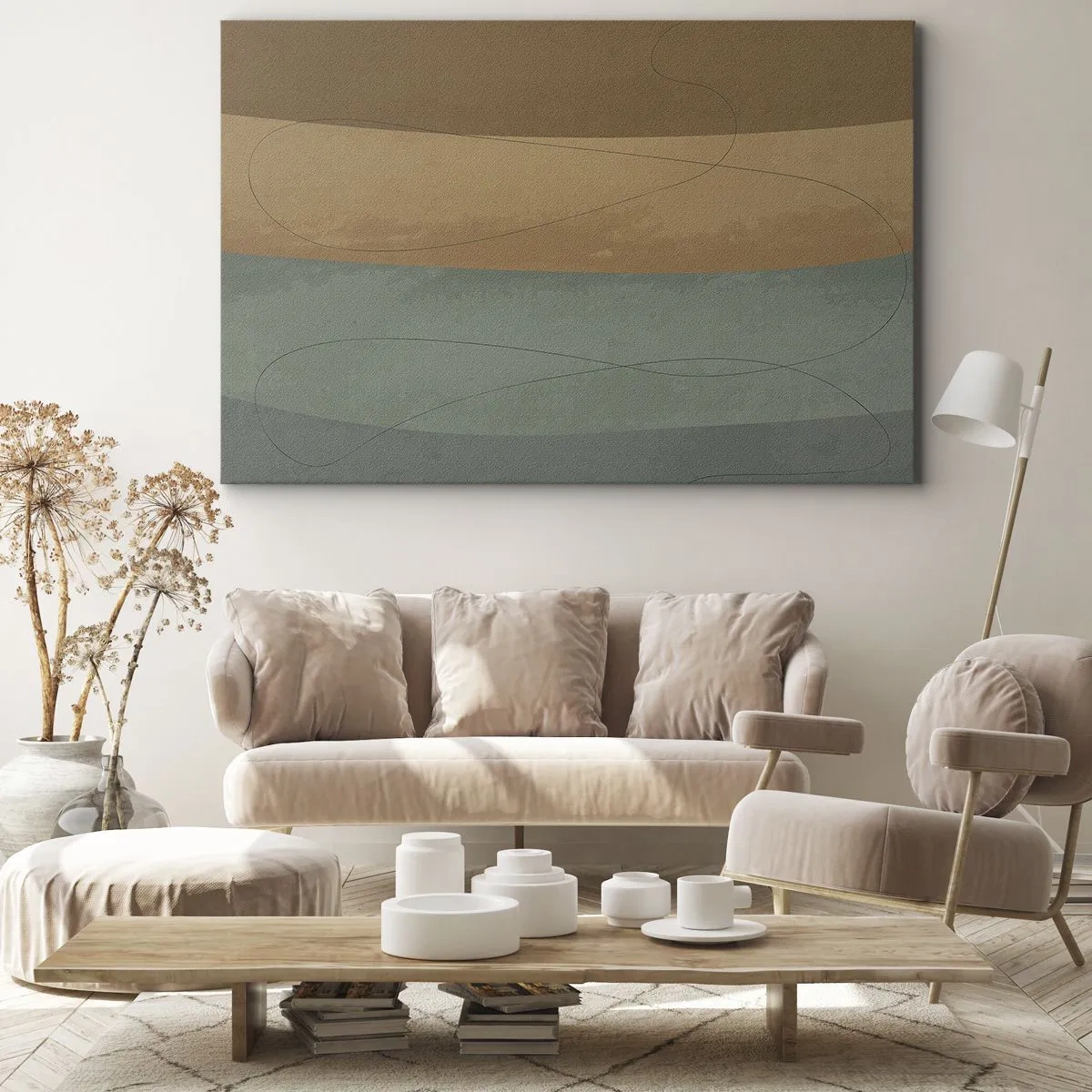 Canvastavla - Bild på duk - Abstrakt komposition i naturliga jordtoner - 70x50cm - Horisontell komposition - Modern väggdekoration för vardagsrum och sovrum ARTTOR
