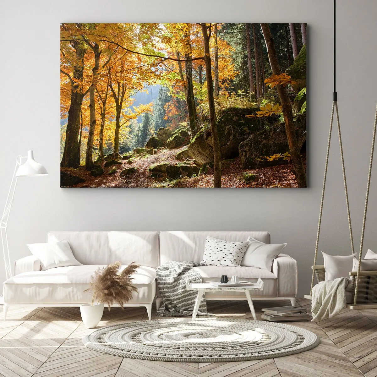 Canvastavla - Bild på duk - En höstskog full av gyllene löv och solljus - 70x50cm - Dags att vila - Modern väggdekoration för vardagsrum och sovrum ARTTOR