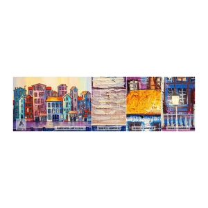 Provbit av självhäftande fototapet Deluxe Sticker - En sagostad  - Bit, Hyreshus, Stad - 100x30 cm