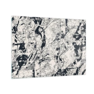 Glastavla - Bild på glas - Svartvit abstraktion med dynamiska linjer och texturer - 70x50cm - Motsatsernas interpenetration - Modern väggdekoration för vardagsrum och sovrum ARTTOR