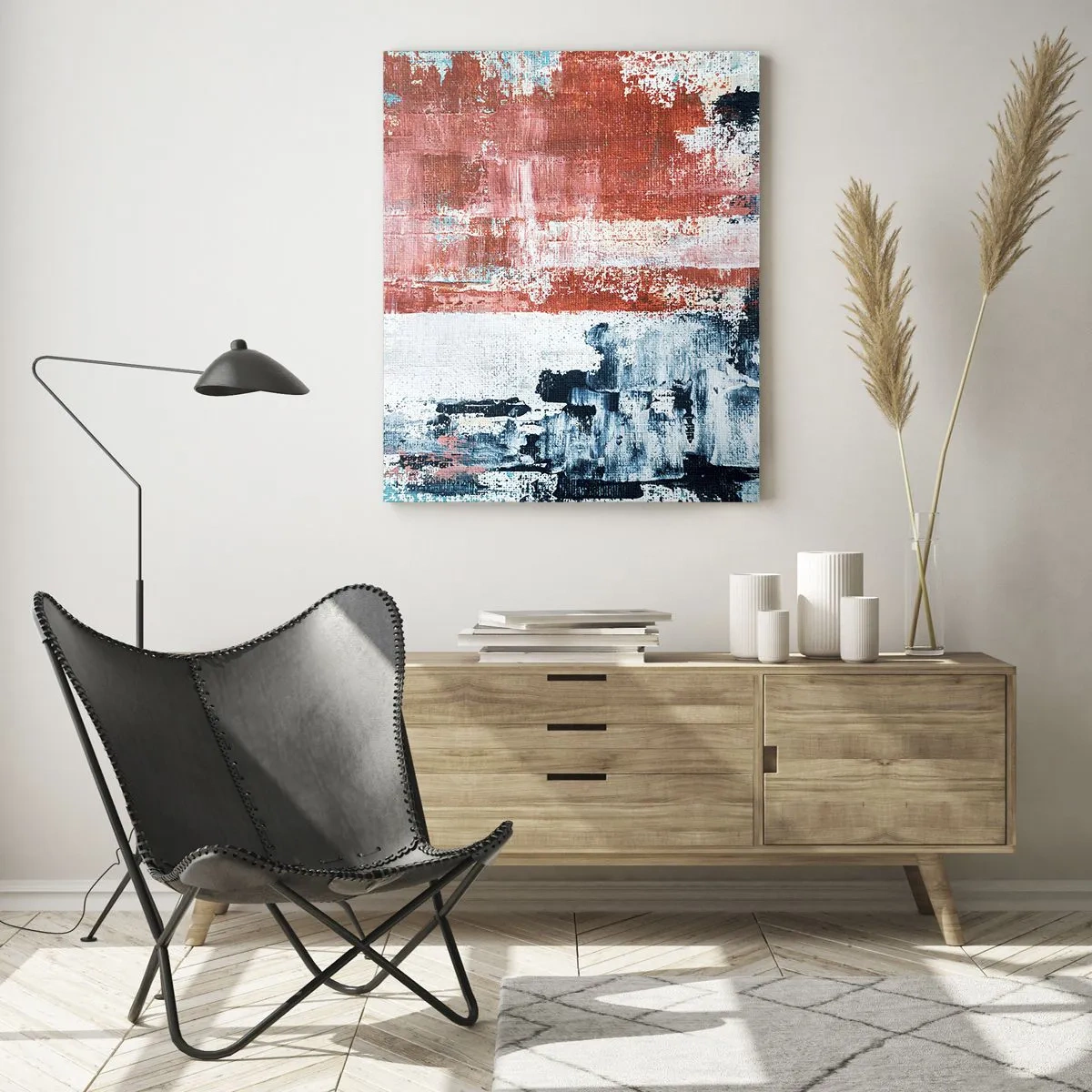 Glastavla - Bild på glas - Abstrakt halvt om halvt - 70x100 cm