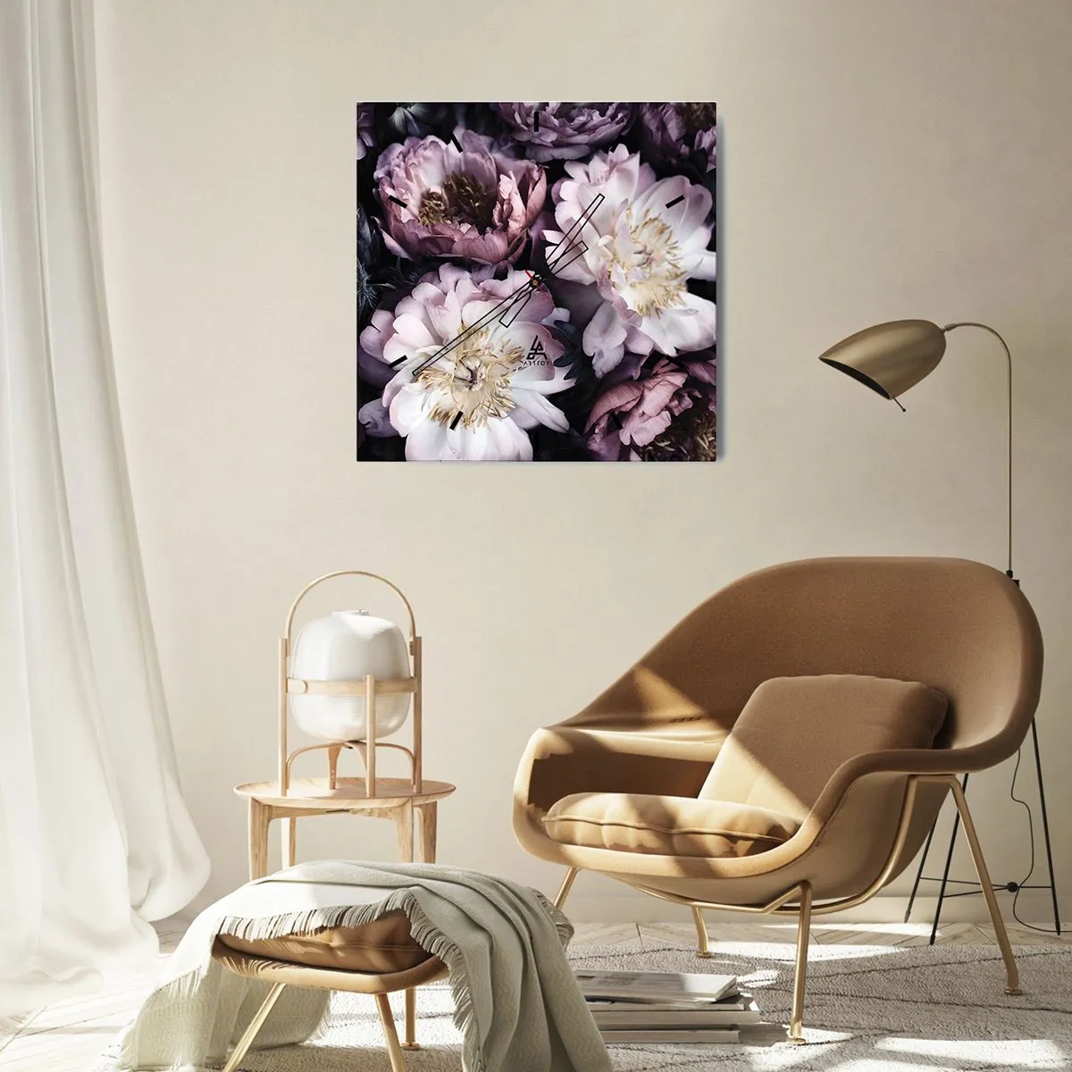 Väggklocka - Klocka på glas - En bukett i gammal stil - 30x30 cm