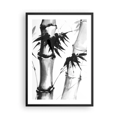 Affisch i svart ram - Bambustjälkar och blad i svartvitt - 50x70cm - Inzoomad orient - Modern väggdekoration för vardagsrum och sovrum ARTTOR