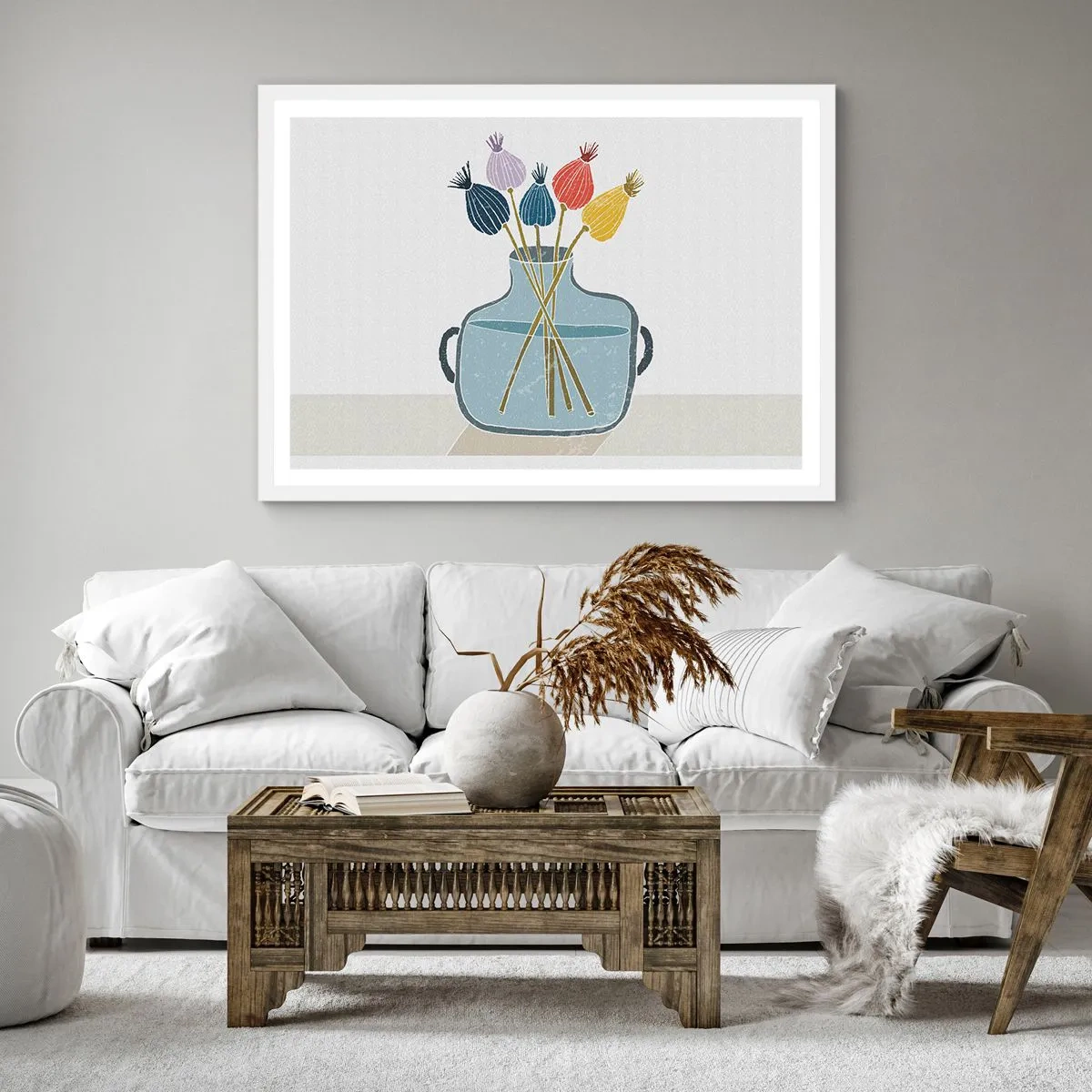 Affisch i vit ram - Vallmovas - 30x30 cm