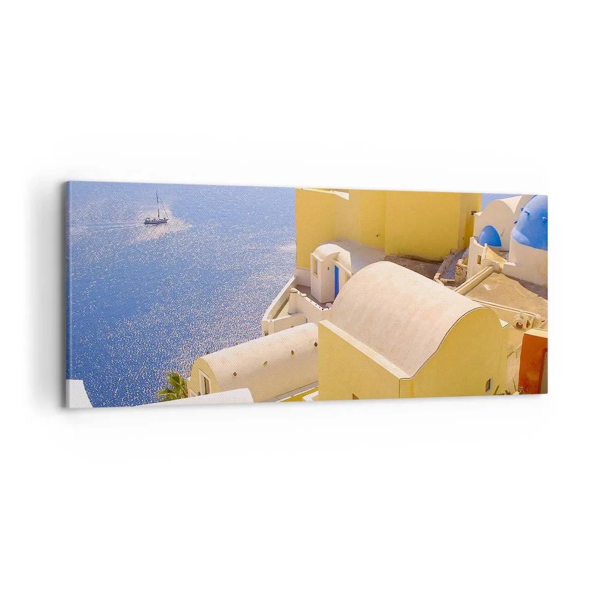 Canvastavla - Bild på duk - Grekiskt landskap i vit och blå - 100x40 cm