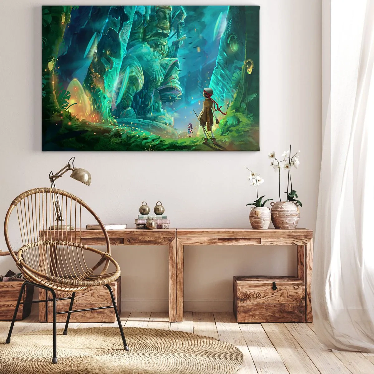 Canvastavla - Bild på duk - Magisk skog med en upptäcktsresande karaktär - 70x50cm - Från den stora sagoboken - Modern väggdekoration för vardagsrum och sovrum ARTTOR